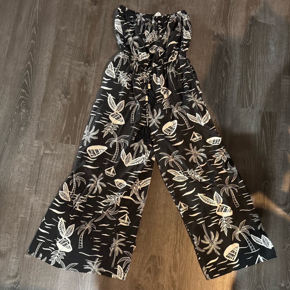 Black Tropical Print Jumpsuit